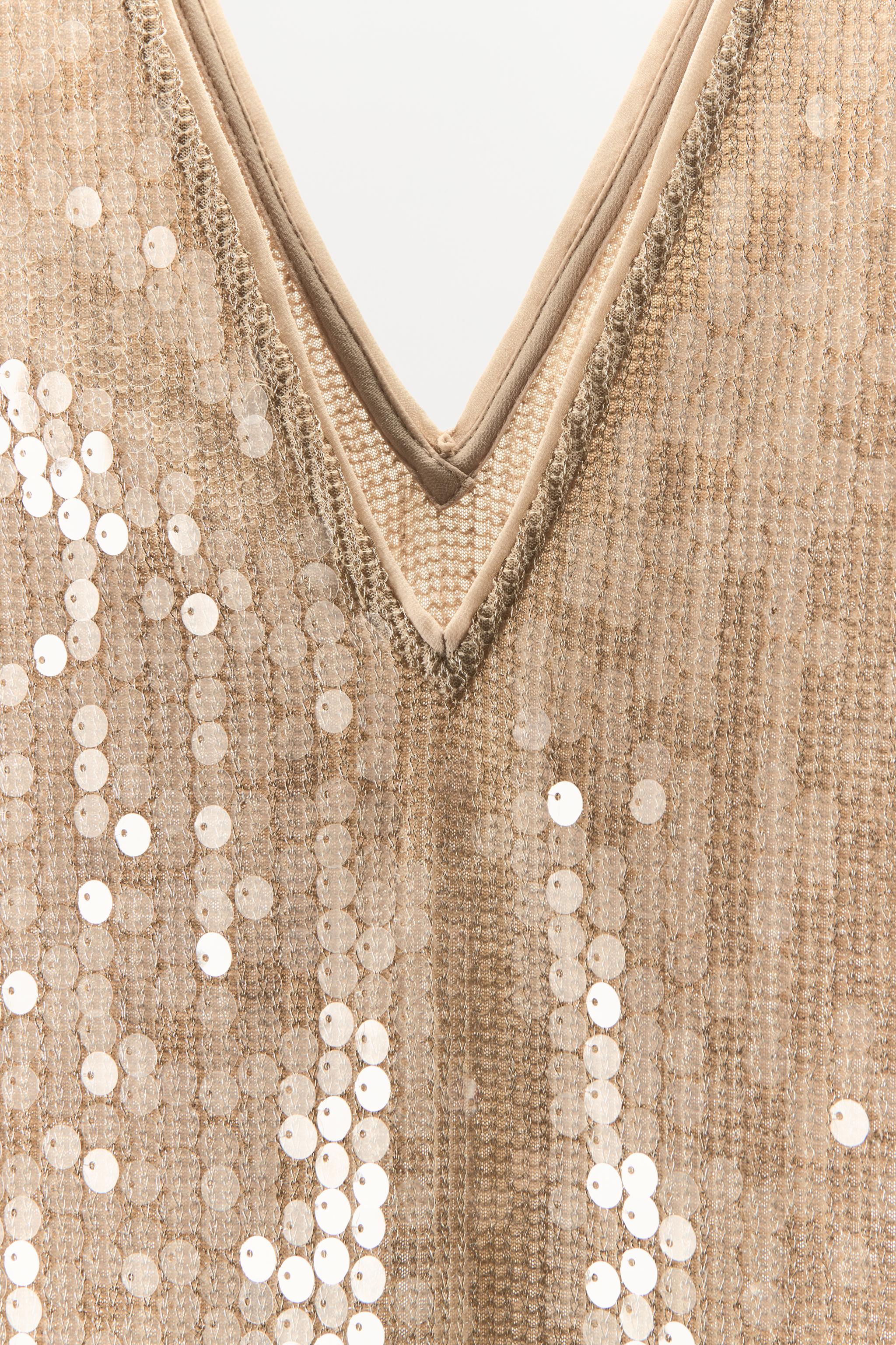 ZARA メタリックヤーンスパンコールワンピース 1758/500 メタリックヤーンスパンコールワンピース - ゴールド | ZARA