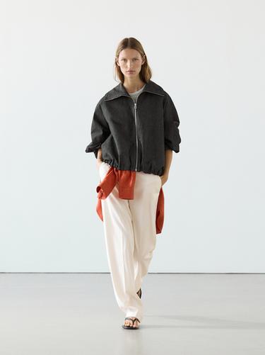 Zara Linen bomber jacket - Blue gray - Image 0