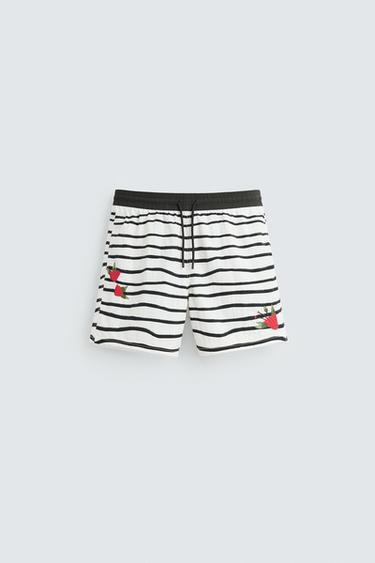 OTIS KWAME KYE QUAICOE PRINTED MID-LENGTH SWIMMING TRUNKS - Black / White by Zara