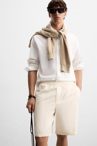 TEXTURED REGULAR FIT BERMUDA SHORTS - Ecru by Zara - Image 4