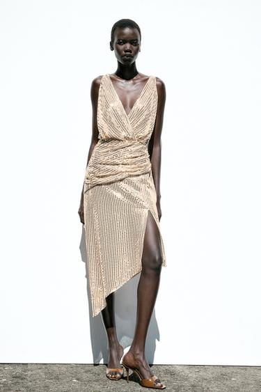 SEQUINNED MIDI DRESS - Gold by Zara - Image 4