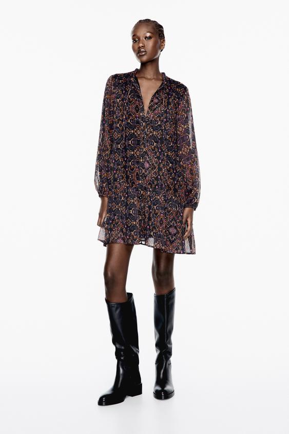 SHORT PRINTED DRESS Multicoloured ZARA New Zealand