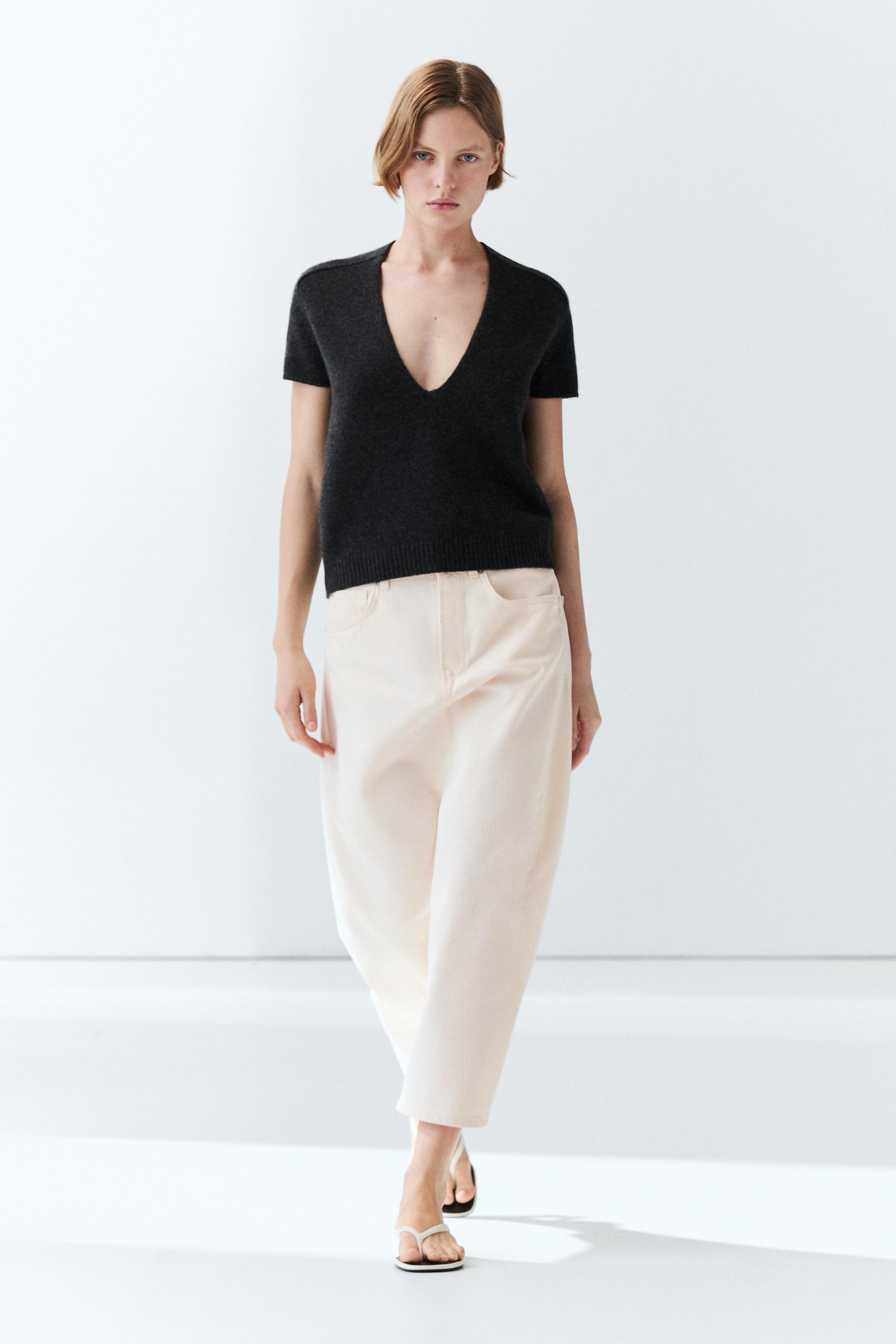 100% cashmere knit short sleeve sweater