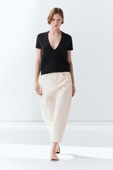 Zara 100% cashmere knit short sleeve sweater - Anthracite grey - Image 0