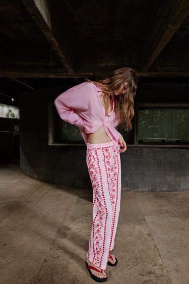 PANTALON BRODERIES AJOURÉES - Rose de Zara - Image 3