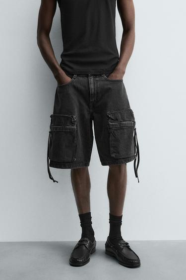 BERMUDA DENIM CARGO - Negro de Zara