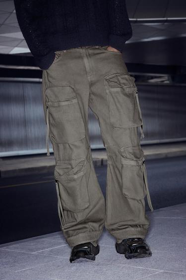 DENIM CARGO TROUSERS WITH POCKETS - Sand by Zara