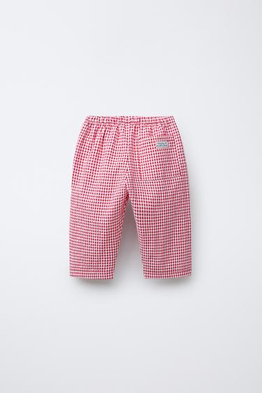 GINGHAM CHECK BAGGY TROUSERS - Red / White by Zara - Image 1