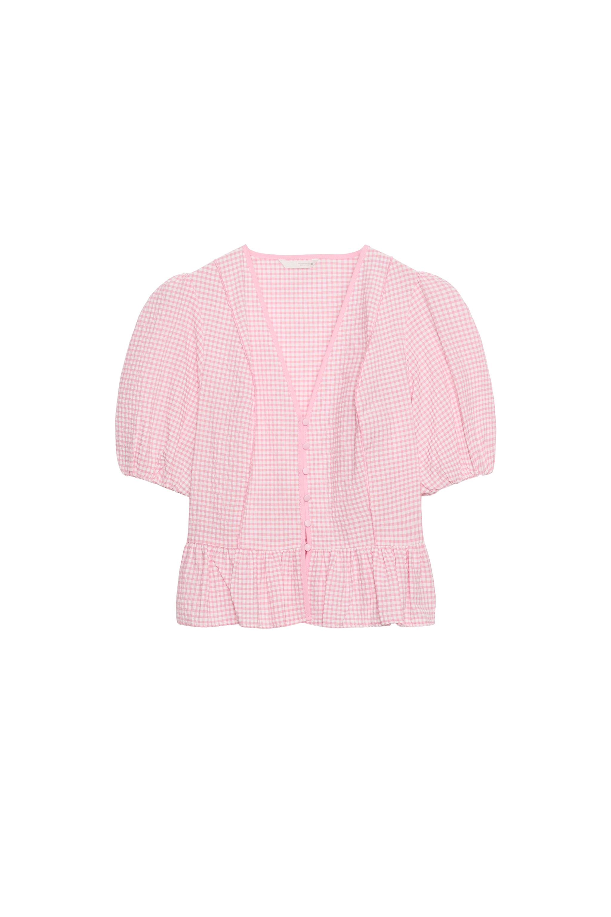 GINGHAM PEPLUM BLOUSE - Pink / White | ZARA United States
