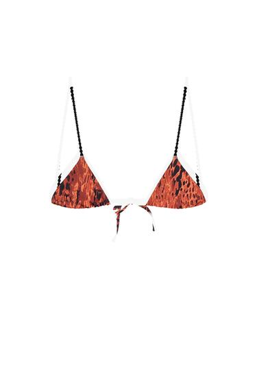 Zara CONTRAST PRINT BIKINI TOP - taupe brown