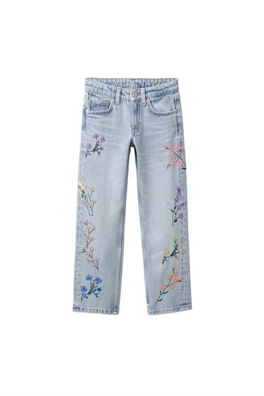 JEANS STRAIGHT FIORI RICAMATI - Blu di Zara