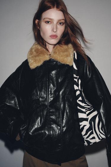 FAUX FUR COLLAR JACKET ZW COLLECTION - Black by Zara - Image 5