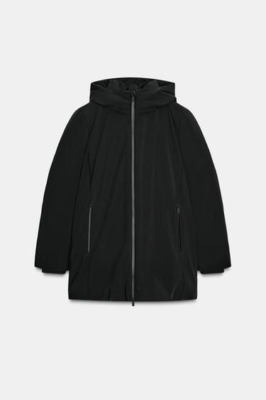 WATER-REPELLENT WINDPROOF PUFFER JACKET WITH HOOD - Black by Zara - Image 0