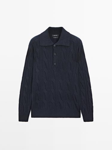 Jersey polo punto trenzado lana - Marino de Zara