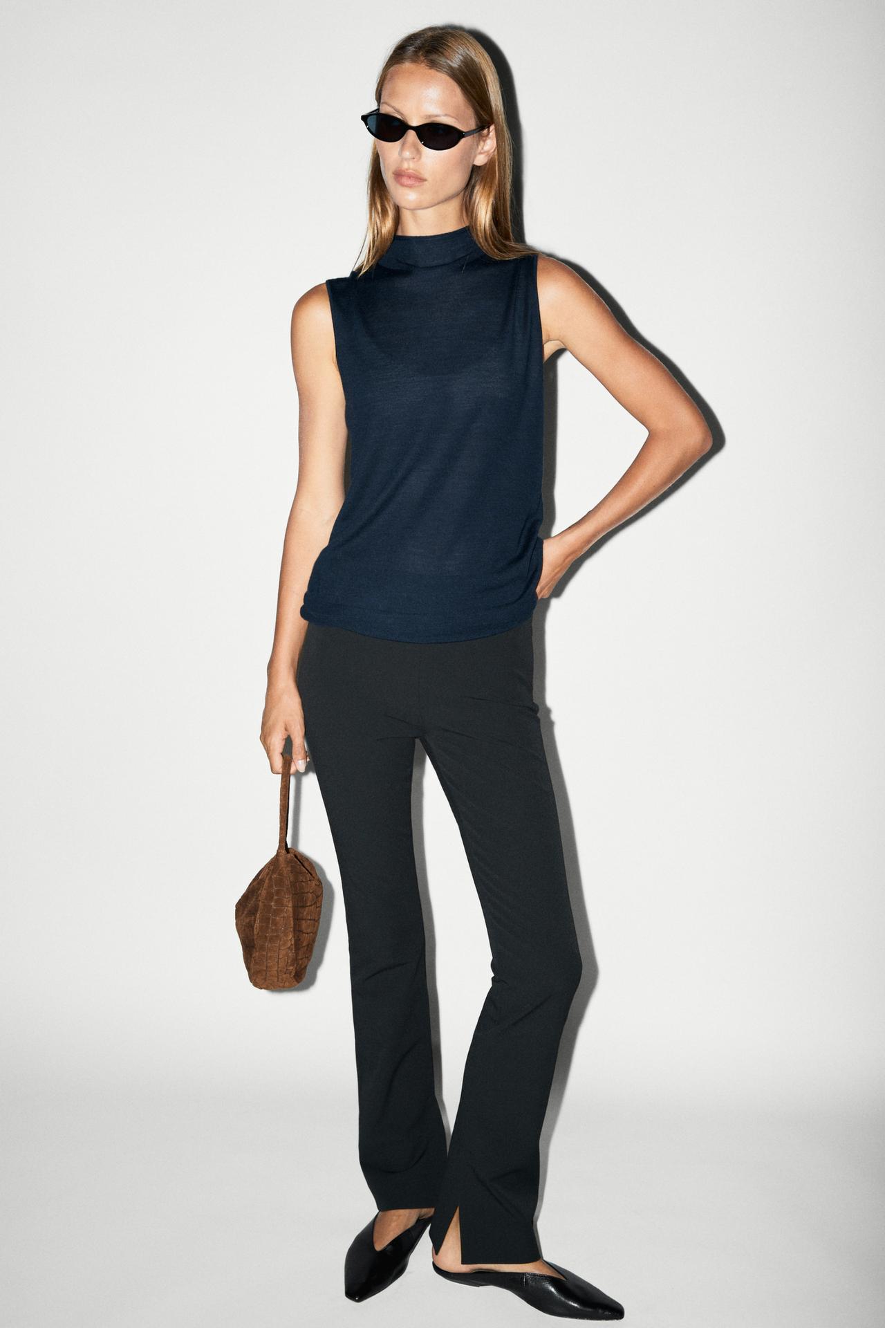 100% wool mock turtleneck knit top — Blue