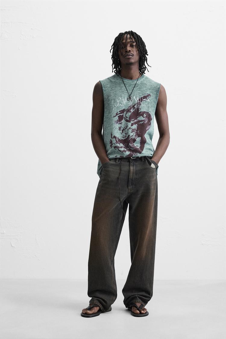 WASHED PRINT KNIT T-SHIRT