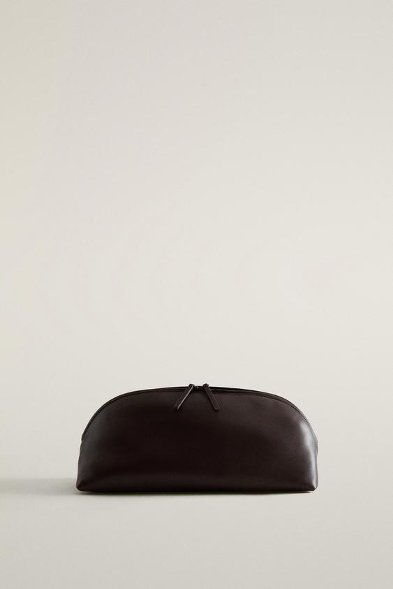 Zara LARGE NAPPA LEATHER CRESCENT MAKEUP BAG - Burgundy Red - Image 0