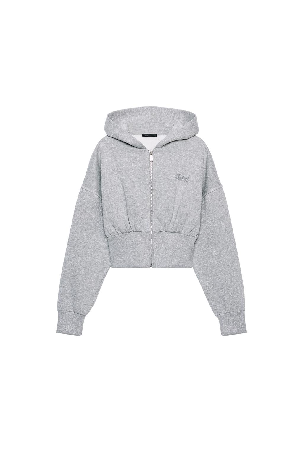Cropped Glitter Hoodie - Grey Marl by Zara