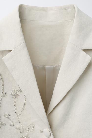 BLAZER AVEC LIN FANTAISIE - Beige clair de Zara - Image 2