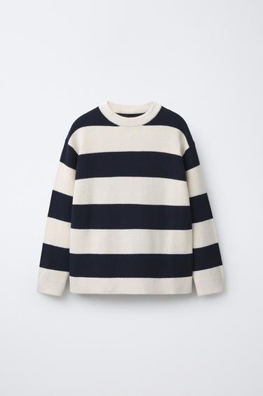 PULL EN MAILLE BASIQUE - Écru / Bleu marine de Zara