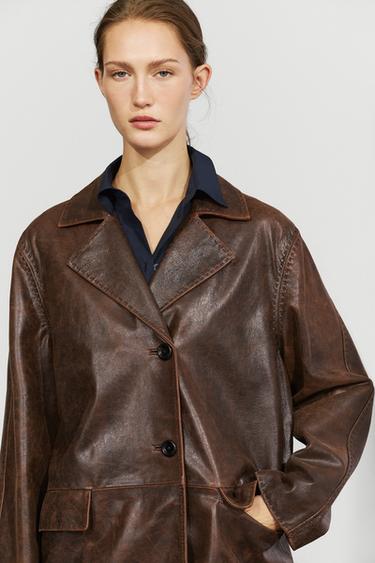 Distressed effect leather blazer — Brown 2