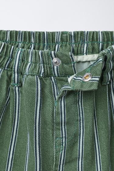 STRIPED BAGGY TROUSERS - Mid-green by Zara - Image 2