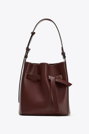 СУМКА-МЕШОК С ДЕКОРАТИВНОЙ СТРОЧКОЙ И УЗЛОМ — Бордово-красный от Zara