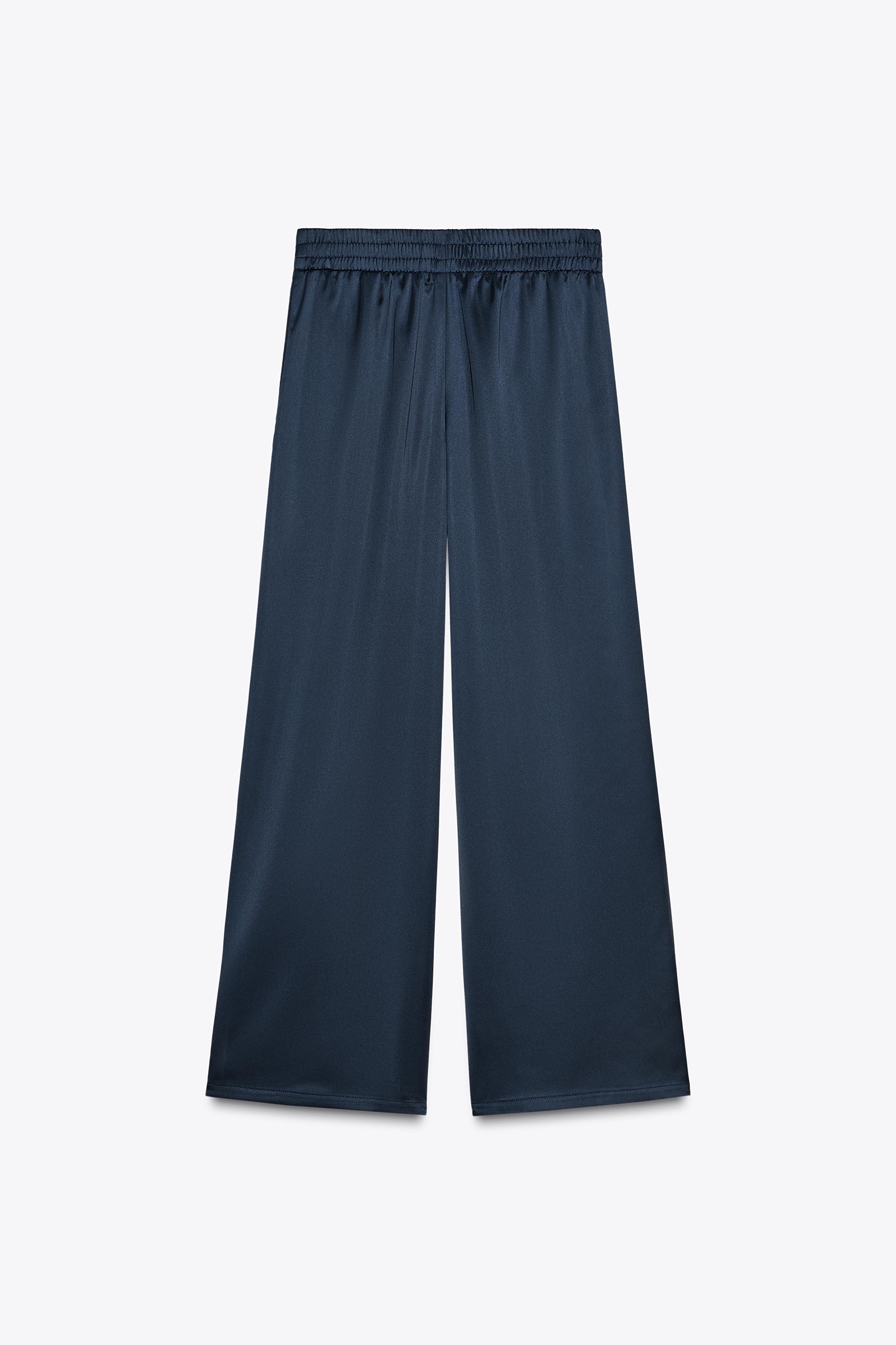 専用SOFT LIGHT SUPER WIDE PANTS NAVY 2XL SATIN WIDE LEG PANTS - Navy blue | ZARA United States