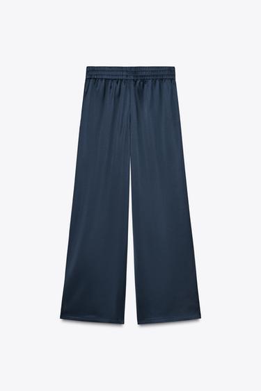 SATIN WIDE-LEG TROUSERS - Navy blue by Zara - Image 5