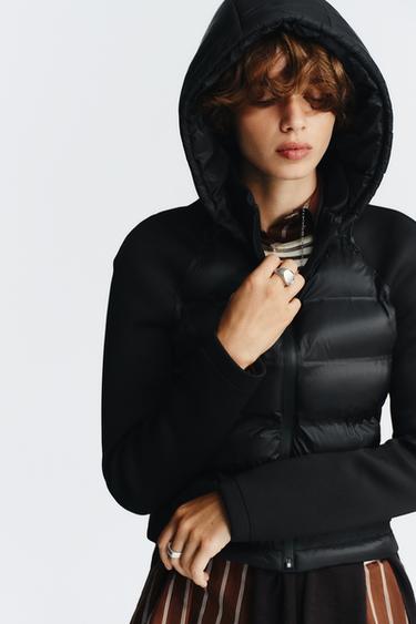 CHAQUETA ACOLCHADA COMBINADA CAPUCHA DESMONTABLE - Negro de Zara