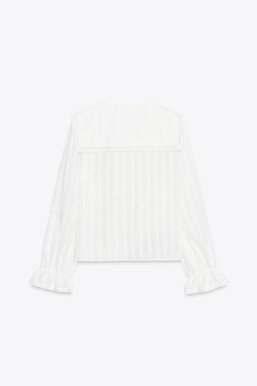 LACE TRIM PETER PAN COLLAR SHIRT - Oyster-white by Zara - Image 4