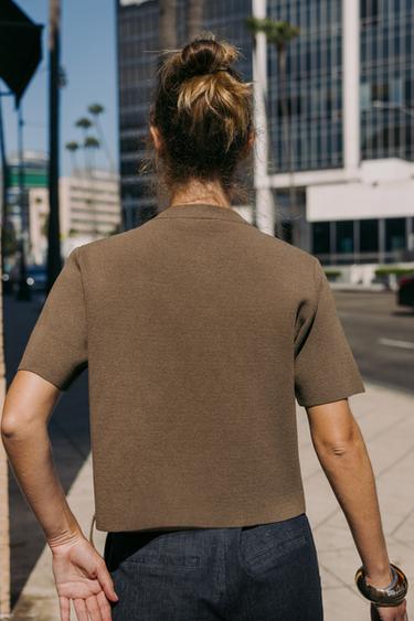 SHORT SLEEVE CARDIGAN - Khaki by Zara - Image 3