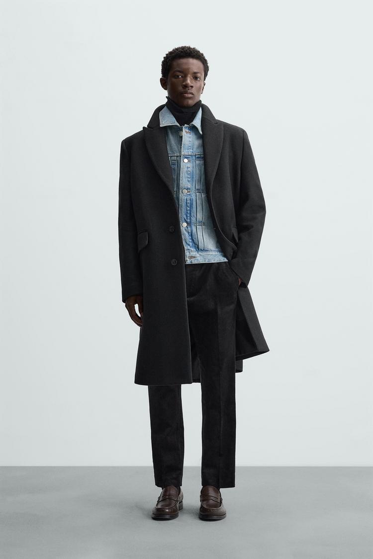 ABRIGO PAÑO CON LANA Negro ZARA Chile