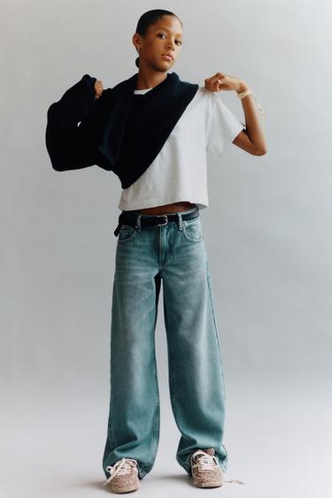 JEANS WIDE LEG PARCHE ESTRELLA - Petróleo de Zara