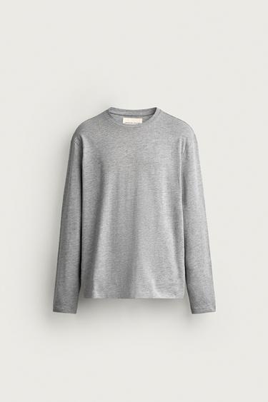 REGULAR FIT LONG SLEEVE T-SHIRT - Grey marl by Zara
