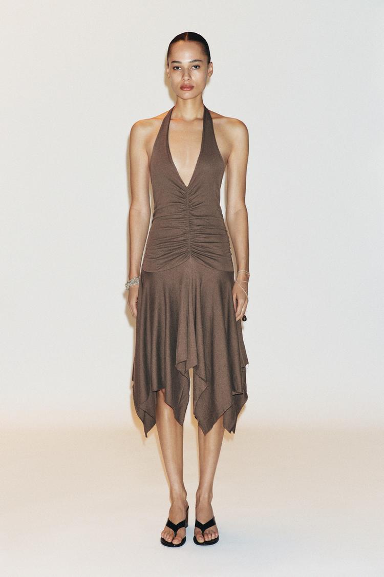 ASYMMETRIC HALTER DRESS Brown ZARA India