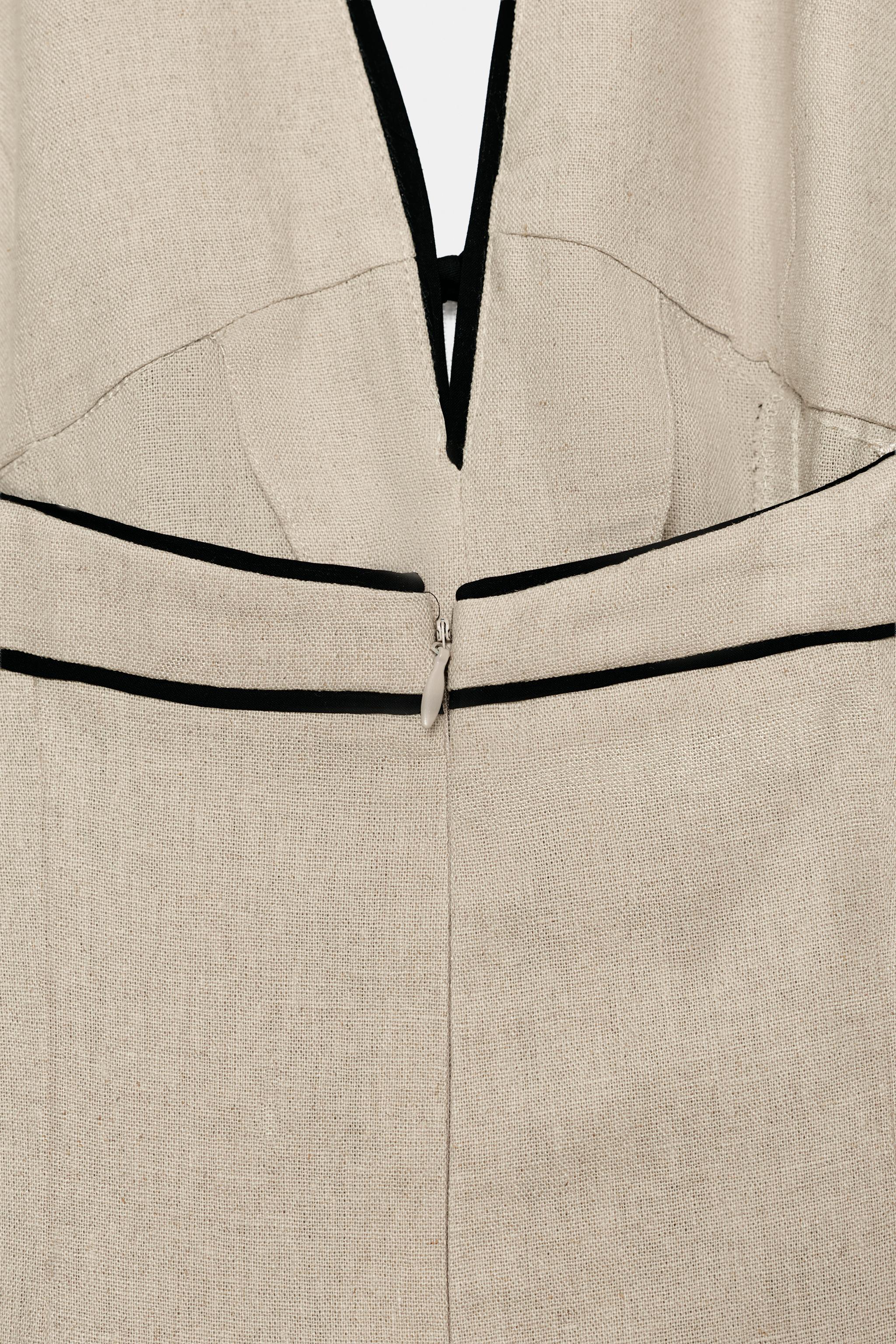 Женские платья Zara LINEN CONTRAST TRIM DRESS — фото 9