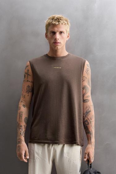 Zara LINEN - COTTON TANK TOP - Brown