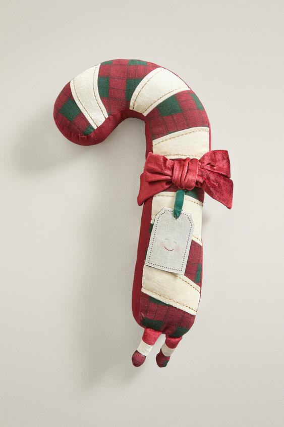 KIDS' CHRISTMAS CANDY CANE CUSHION - Red by Zara - Image 0