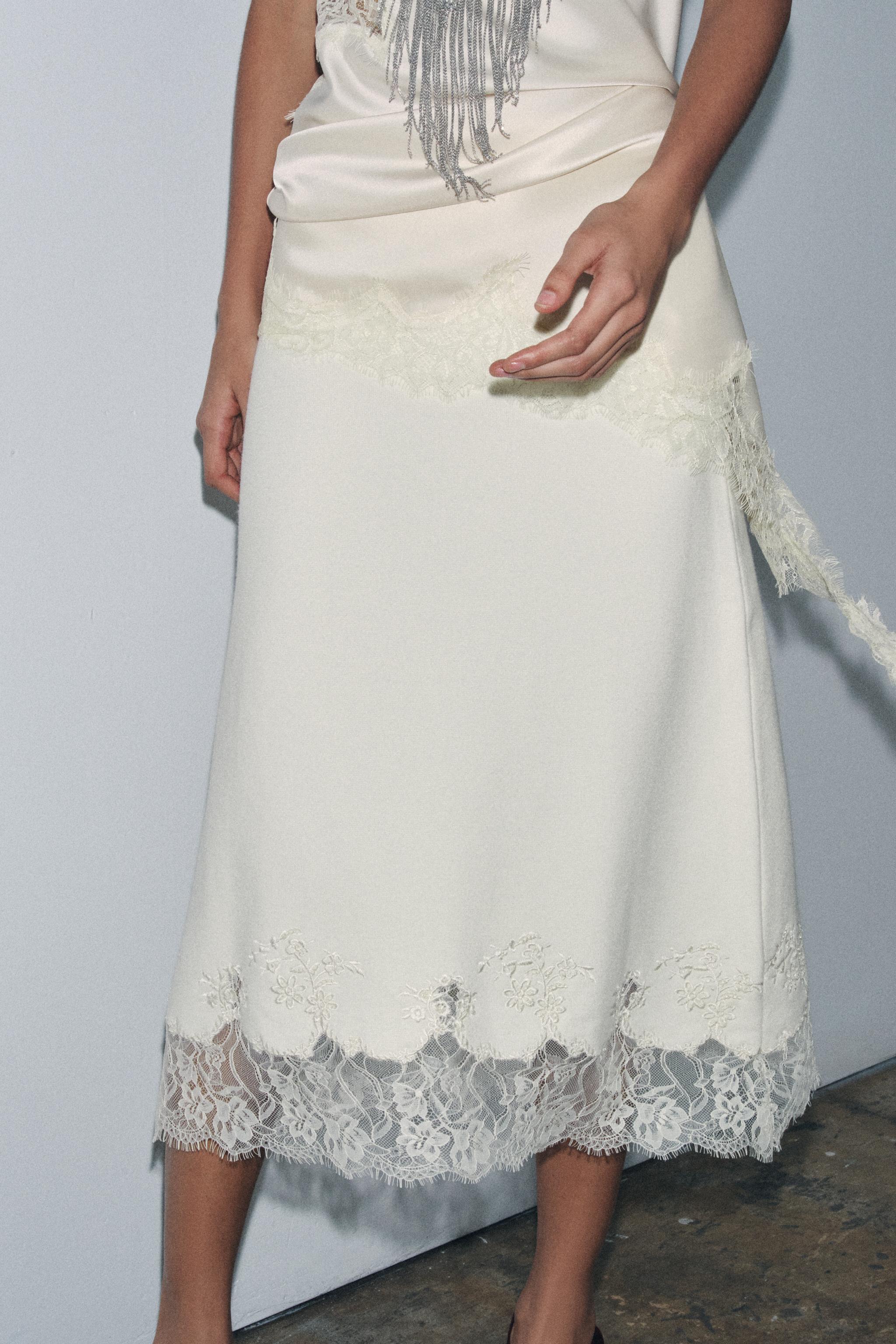 BEADED LACE KNIT MIDI SKIRT