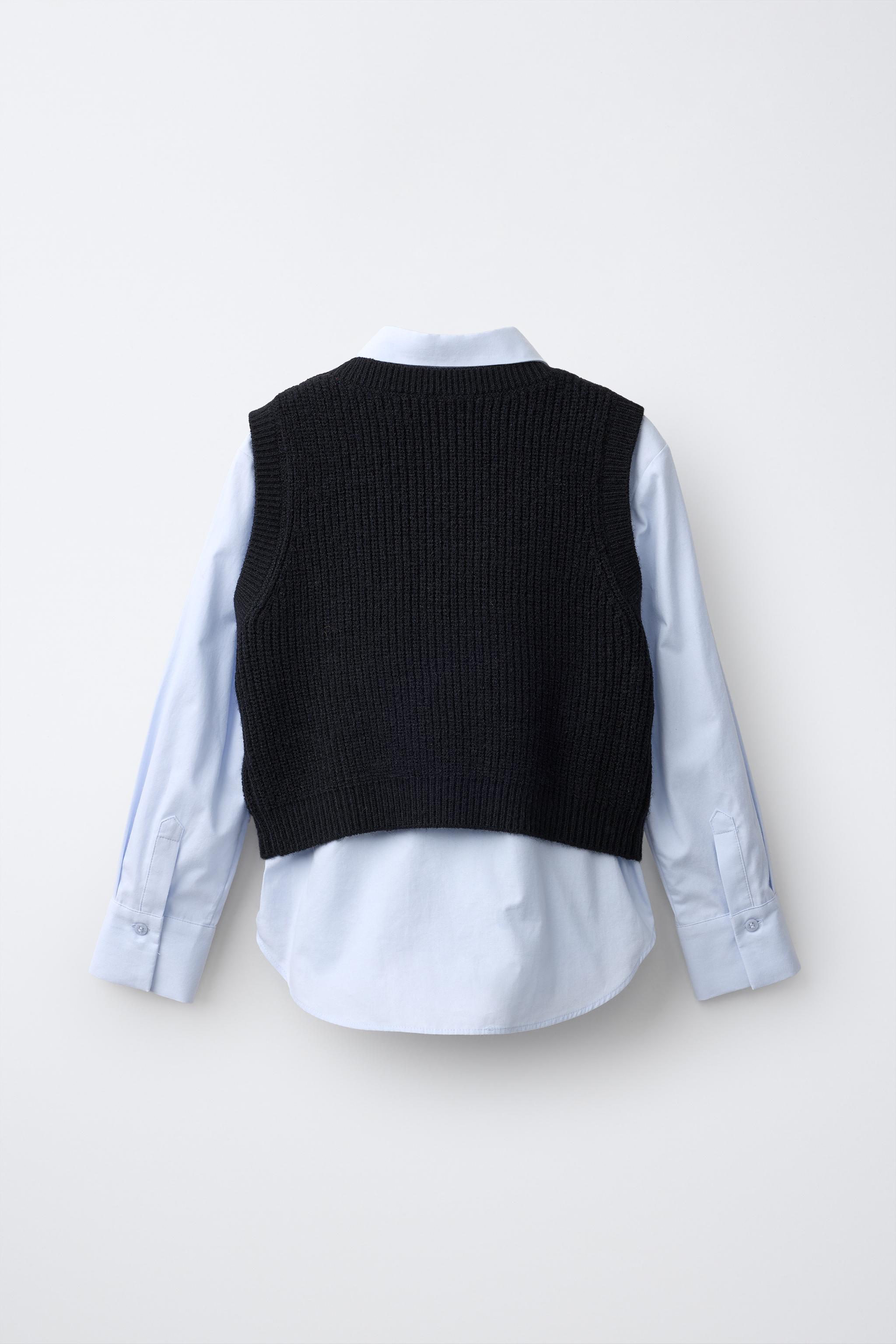 BUTTON DETAIL SHIRT WITH KNIT VEST OVERLAY