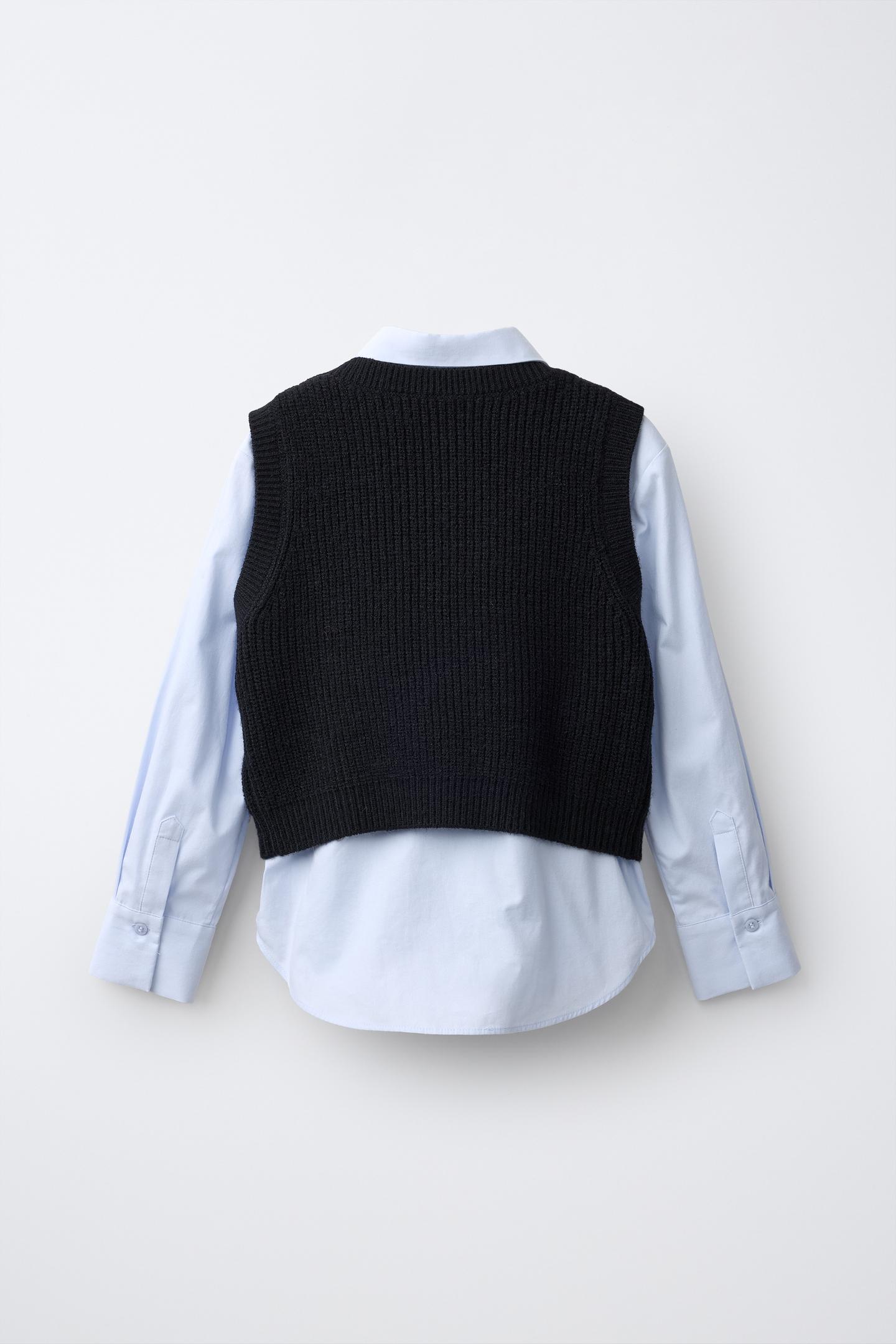 Детский жилет Zara Combined Knit Vest Shirt, цвет: Чёрный — фото 2