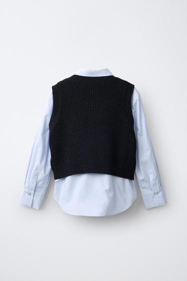 COMBINED KNIT VEST SHIRT — Black 2