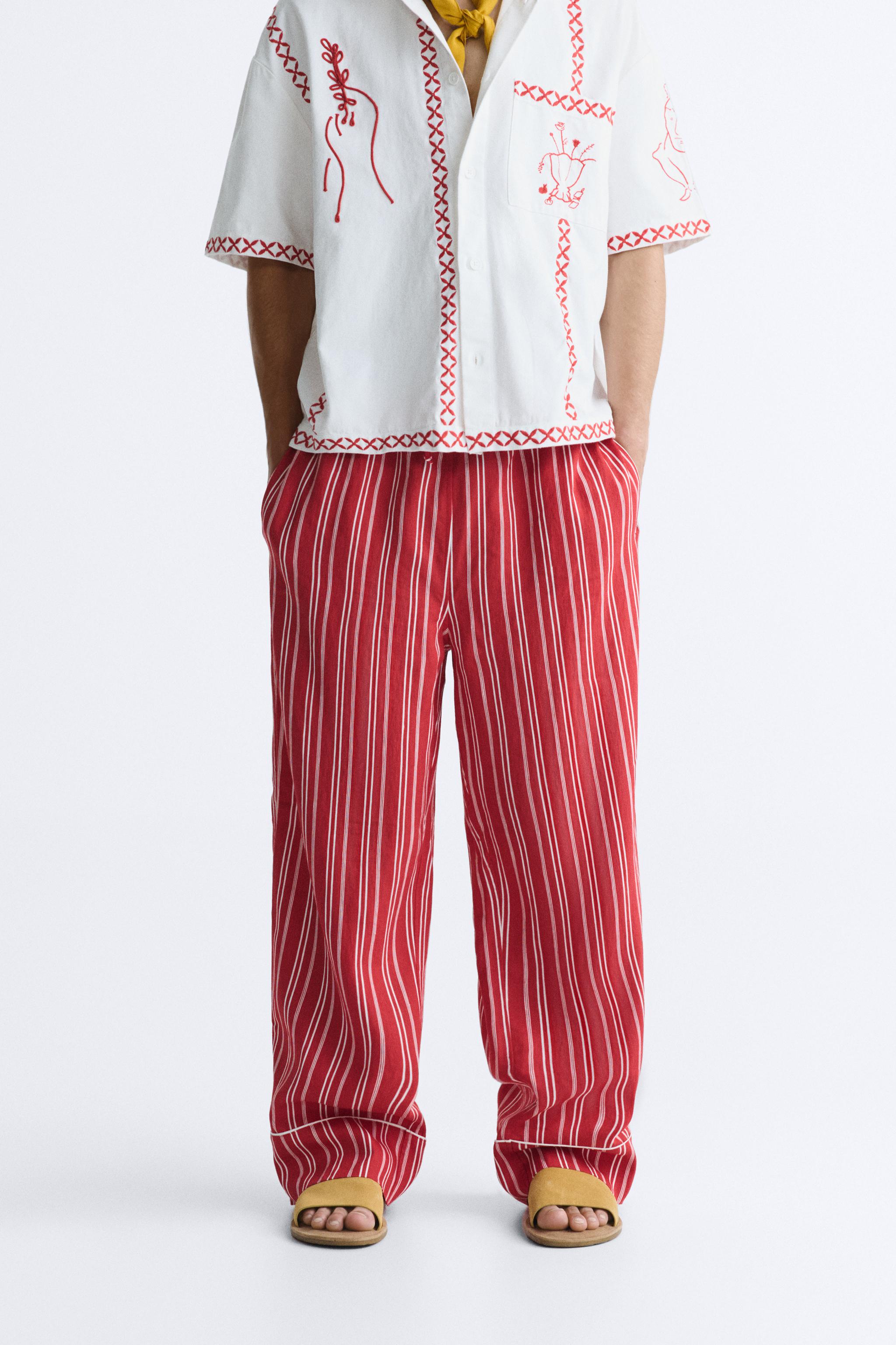 Zara red 2024 striped trousers