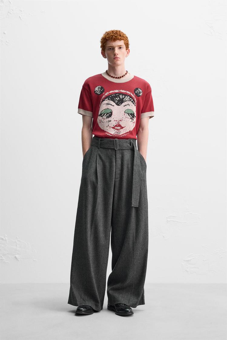 JACQUARD FACE KNIT T-SHIRT X HARRY LAMBERT - Burgundy | ZARA Turkey