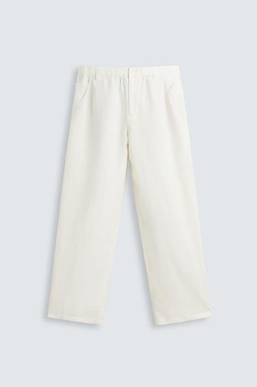 PANTALÓN RELAXED FIT 100% CÁÑAMO - Blanco roto de Zara