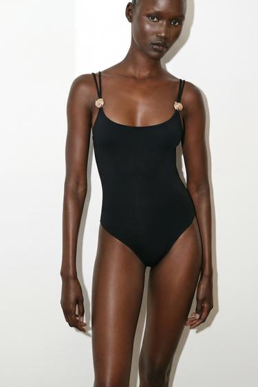 Zara METAL TRIM POLYAMIDE BODYSUIT - Black