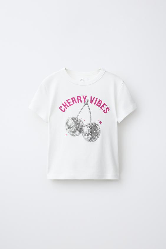 CAMISETA COM ESTAMPA DE BRILHO - Branco da Zara - Imagem 0
