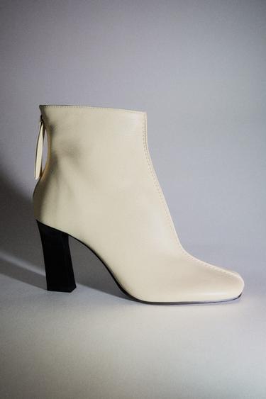 LIMITED EDITION LEATHER HEELED ANKLE BOOTS - Ecru White by Zara