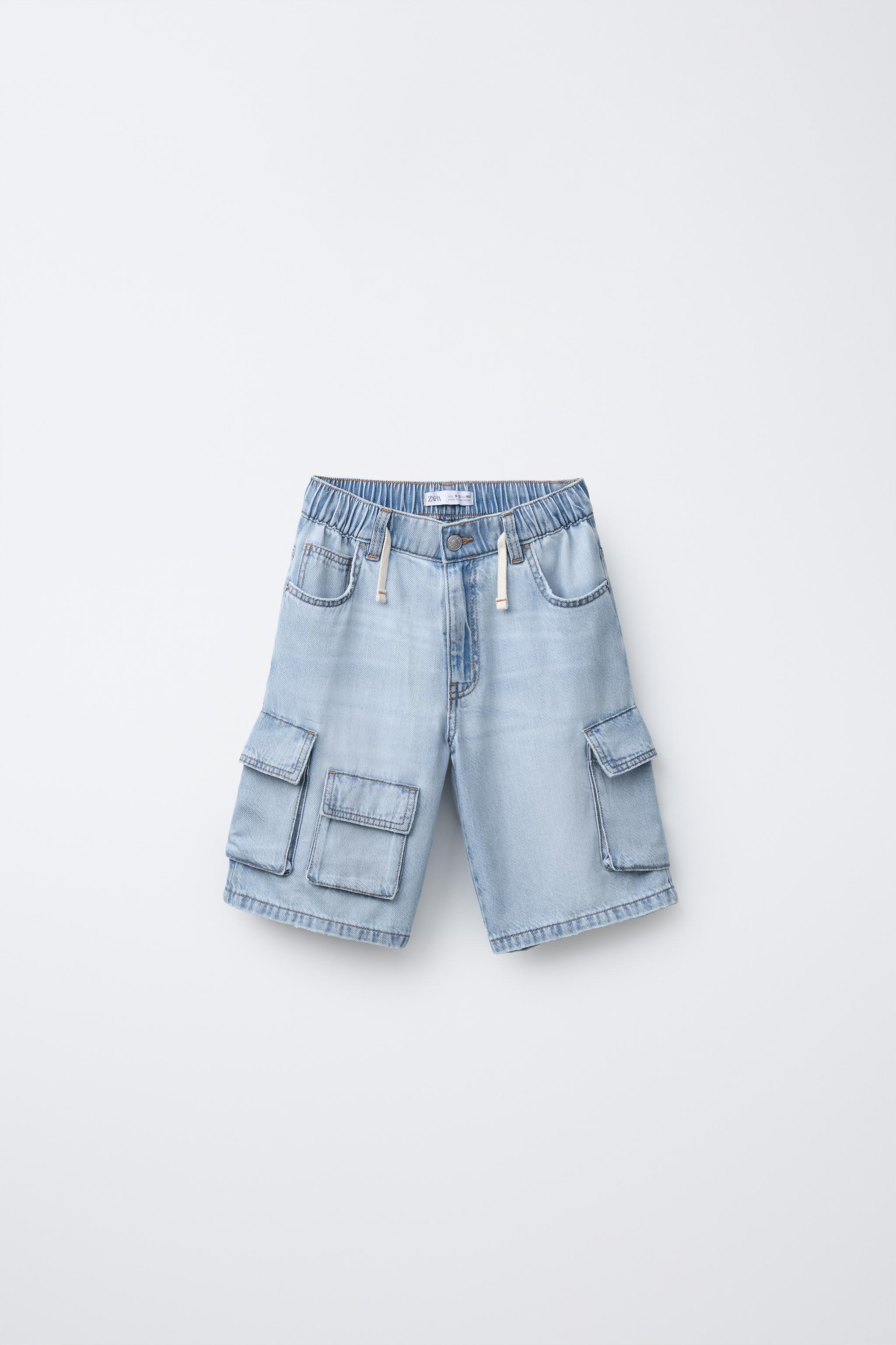 ルーズフィット デニムカーゴバミューダパンツ - ブルー | ZARA